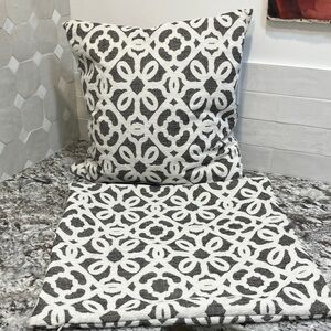 (2) Geometric mosaic textured Decorative Pillow Covers - White & Charcoal